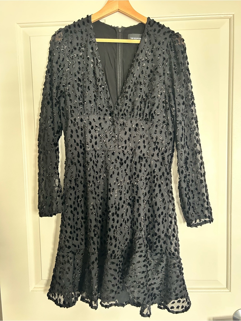 The Kooples Black Beaded V-Neck Long Sleeve Dress